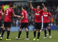 LONDON, ENGLAND - FEBRUARY 23: Rafael of Manchester United celebrates scoring the first goal during the Barclays Premier League match between Queens Park Rangers and Manchester United